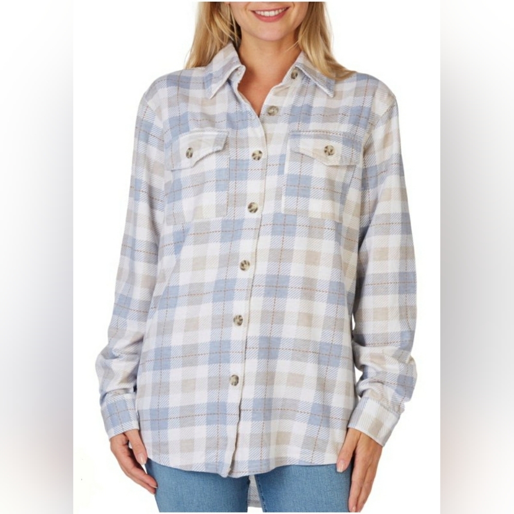 WALLFLOWER Women's Plaid Collard Button Down Long Sleeve Top Size XL NWT